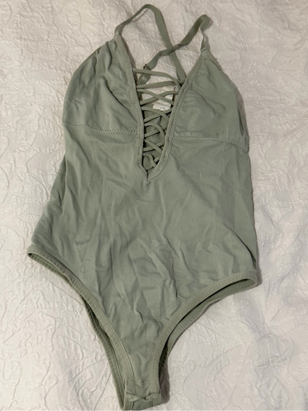 Lace-Up Sage Green Bodysuit